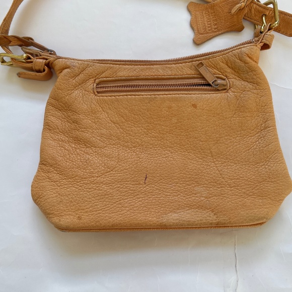 Brama Leather Bag Small Shoulder Tan Native Art Zip Closure Genuine DeerSkin - Picture 4 of 6